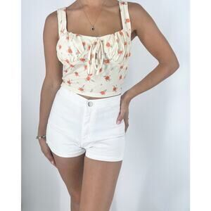 Romantic Floral Boho Ruched Cream Top Size XS